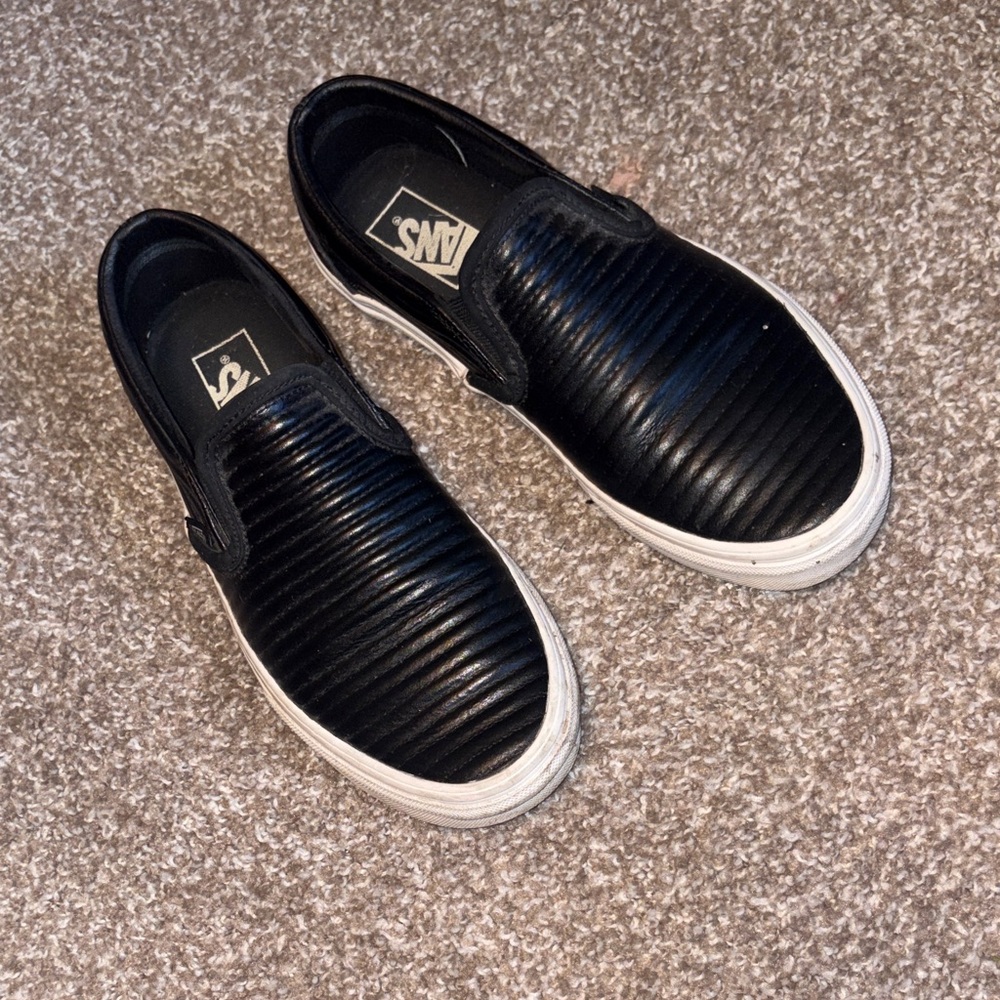 Vans Black Quilted Slip-On Sneakers with White Sole